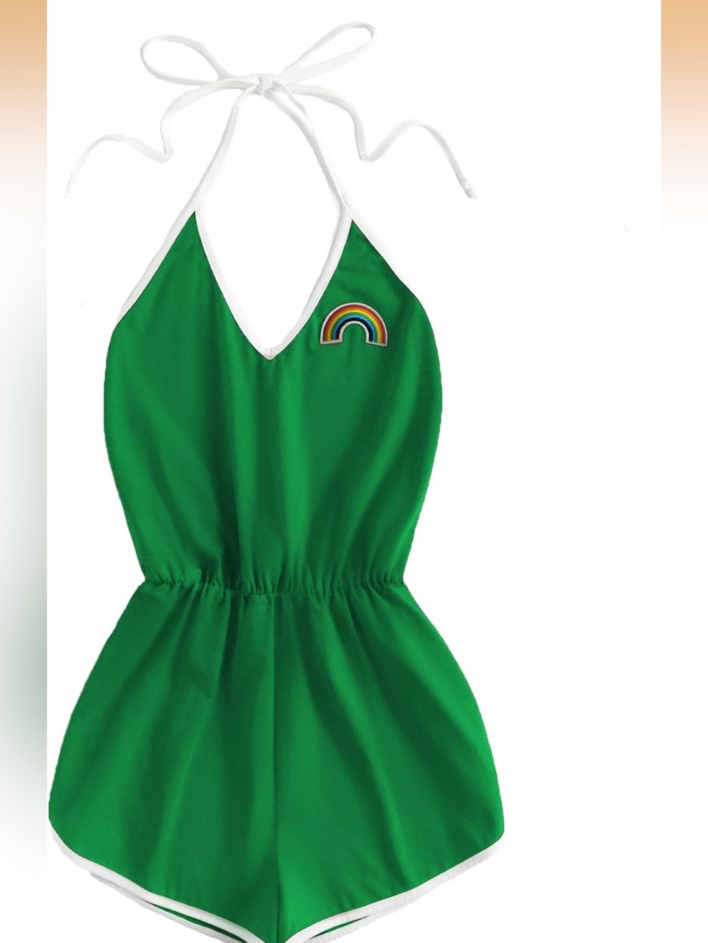 Green Halter Romper with Rainbow Patch